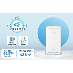 Máy Lọc Không Khí Daikin MCK55TVM6 Công nghệ Streamer 3C Tích Hợp Ion Plasma Lõi Lọc Tuổi Thọ Lên Đến 10 Năm, Diệt Khuẩn Và Lọc Sạch 99,97% Bụi Bẩn, Diện Tích Sử Dụng 40 m2, Công Suất 58W - Hàng Chính Hãng