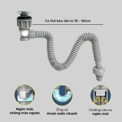Xi phông chậu rửa tay xả nhấn mặt inox RC-903