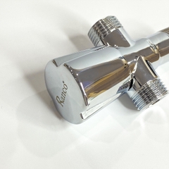 Van chữ T chia 2 dòng nước chất liệu mạ chrome lõi đồng, chia nước ren 21 RANCO giảm áp 3 đầu KT - 922