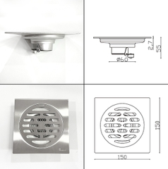 Phễu thoát sàn, ga thoát sàn ngăn mùi RANCO 15cm inox 304 ngăn rác thoát nước nhanh phi 69 RO-256A