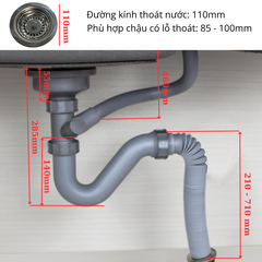 Xi phông ống xả chậu rửa chén bát 1 hố RC-152