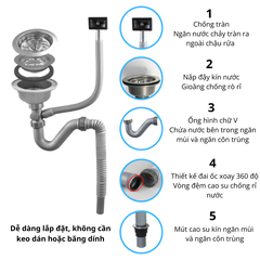 Xi phông ống xả chậu rửa chén bát 1 hố RC-152