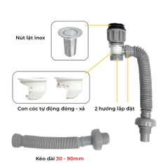 Xi phông chậu rửa tay xả lật mặt inox RC-902