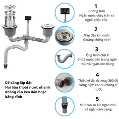 Xi phông ống xả chậu rửa chén bát 2 hố RC-251
