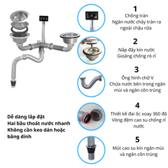 Xi phông ống xả chậu rửa chén bát 2 hố RC-252