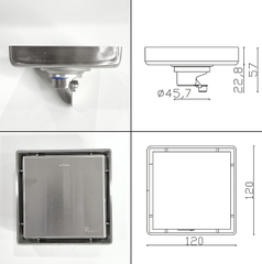 Phễu thoát sàn chống mùi hôi, ga thoát sàn RANCO 12cm inox 304 ngăn rác, thoát nước nhanh RO-453G