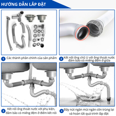 Xi phông ống xả chậu rửa chén bát 2 hố RC-252