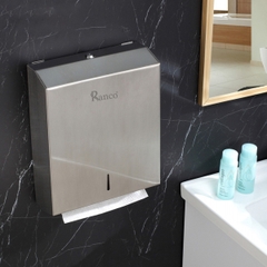 Hộp đựng giấy vệ sinh rút lớn chữ nhật, giấy công nghiệp RANCO gắn tường chất liệu inox chống gỉ sét bền đẹp RC-8955