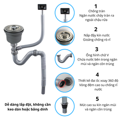 Xi phông ống xả chậu rửa chén bát 1 hố RC-151