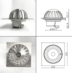Ga thoát sàn ban công, phễu thu nước mưa sân thượng RANCO 15cm inox 304 thoát nước nhanh RO-504L