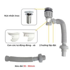Xi phông chậu rửa tay xả nhấn mặt inox RC-903