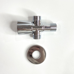 Van chữ T chia 2 dòng nước chất liệu mạ chrome lõi đồng, chia nước ren 21 RANCO giảm áp 3 đầu KT - 922