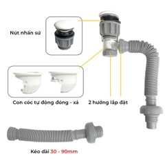 Xi phông chậu rửa tay xả nhấn mặt sứ RC-905