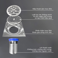 Ga thoát sàn inox 304 phi 60 phù hợp ống 76, 90, 110mm RC-255E