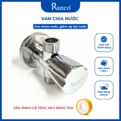 Van chữ T chia 2 dòng nước chất liệu mạ chrome lõi đồng, chia nước ren 21 RANCO giảm áp 3 đầu KT - 922