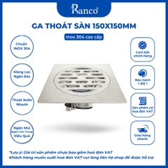 Phễu thoát sàn, ga thoát sàn ngăn mùi RANCO 15cm inox 304 ngăn rác thoát nước nhanh phi 69 RO-256A