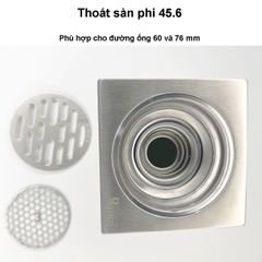 Phễu thoát sàn chống mùi hôi nhà tắm RANCO inox 304 thoát nước phi 60 ống PVC 76, 90, 110mm RO-255E