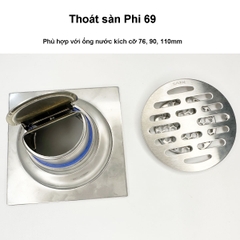 Phễu thoát sàn chống mùi hôi RANCO inox 304 ngăn rác, thoát nước phi 69 cho ống 76,90, 110mm RO-255A