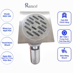 Phễu thoát sàn ngăn mùi hôi RANCO inox 304 ngăn rác, thoát nước nhanh phi 45.6 ống 60, 76mm RO-402E