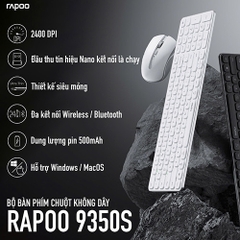Bộ Bàn Phím Chuột Không Dây Rapoo 9350S - Trắng