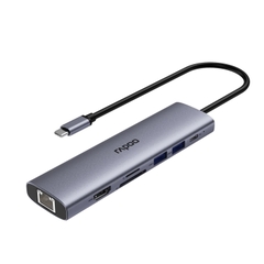 Hub chuyển đổi RAPOO XD71 7in1 - Type C to HDMI 4K, USB 3.0, TF/SD Card, RJ45, PD