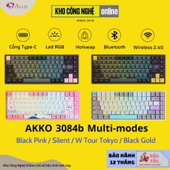 Bàn phím cơ AKKO 3084B Plus Black Pink (Bluetooth 5.0 / Wireless 2.4Ghz / Hotswap / Foam tiêu âm / AKKO CS Jelly sw)