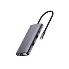 Hub chuyển đổi RAPOO XD101 10in1 - To VGA, HDMI 4K, USB 3.0, TF/SD Card, RJ45, PD, Audio