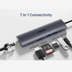 Hub chuyển đổi RAPOO XD71 7in1 - Type C to HDMI 4K, USB 3.0, TF/SD Card, RJ45, PD