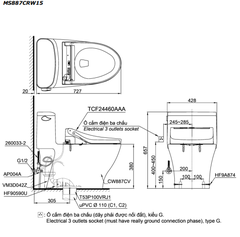 Bồn cầu 1 khối Toto MS887CRW15 nắp rửa C5 - TCF24460AAA