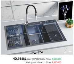 Chậu rửa chén Việt Mỹ ND.9648L Inox 304 phủ nano