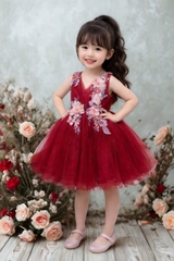red-lace-flower-girl-dress-handmade-tulle-gown-puffy-sleeves-vail