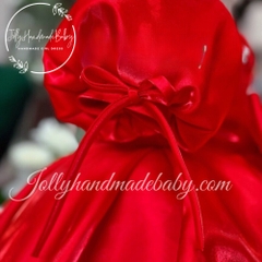 short-sleeve-with-beaded-round-neck-dress-in-red-satin-midi-dress-for-baby-girls