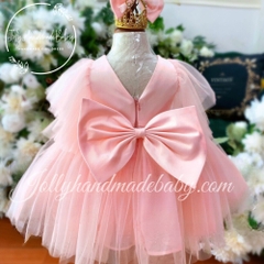 short-sleeve-mesh-neck-dress-with-cut-out-v-back-in-pink-tulle-midi-dress-for-ba