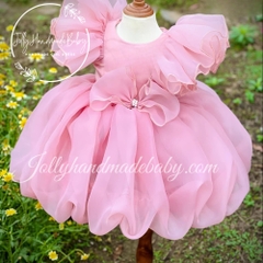 cap-sleeve-pleated-dress-with-puffball-in-pink-organza-round-neck-midi-dress-for
