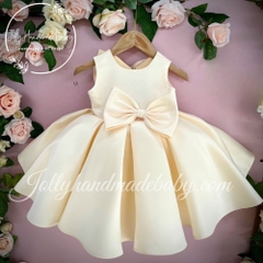 round-neck-cap-sleeve-dress-with-bow-front-detail-in-ivory-satin-midi-dress-for-