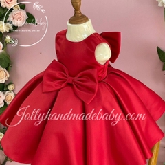 round-neck-cap-sleeve-dress-with-bow-front-detail-in-red-satin-midi-dress-for-ba