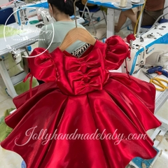 cap-sleeve-three-bow-front-detail-dress-with-cut-out-v-back-in-red-tafta-midi-dr