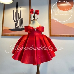puffy-spaghetti-strap-taffeta-midi-dress-with-bow-detail-in-red-pleated-princess