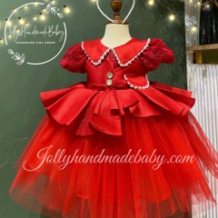 lace-sleeve-taffeta-dress-with-button-front-bead-detail-in-red-pleated-maxi-dres