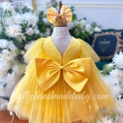 short-sleeve-mesh-neck-dress-with-cut-out-v-back-in-yellow-tulle-midi-dress-for-
