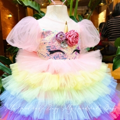 tiered-short-sleeve-unicorn-tulle-maxi-dress-with-flower-applique-in-multi-color