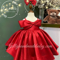 puffy-spaghetti-strap-taffeta-midi-dress-with-bow-detail-in-red-pleated-princess