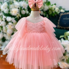 short-sleeve-mesh-neck-dress-with-cut-out-v-back-in-pink-tulle-midi-dress-for-ba