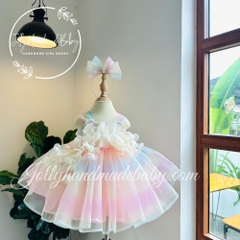 exclusive-organza-with-floral-applique-in-rainbow-cap-sleeve-midi-dress-for-baby