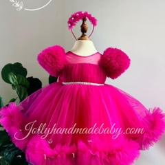 puff-short-sleeve-with-mesh-square-neck-dress-in-hot-pink-tulle-midi-dress-for-b