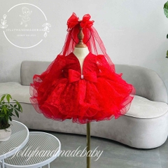 red-lace-flower-girl-dress-handmade-tulle-gown-puffy-sleeves-vail