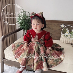 beaded-round-neck-long-sleeve-velvet-dress-with-exclusive-floral-skirt-in-red-fl