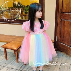 floral-short-sleeve-tulle-midi-dress-with-rainbow-skirt-princess-dress-for-baby-
