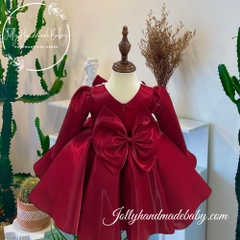 beaded-neck-long-sleeve-satin-midi-dress-in-red-birthday-party-dress-for-baby-gi