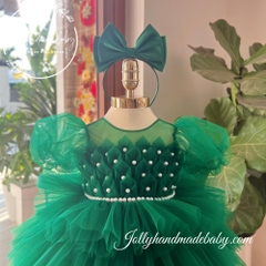 bow-detail-short-sleeve-dress-in-green-with-flower-embroidered-tulle-maxi-for-ba